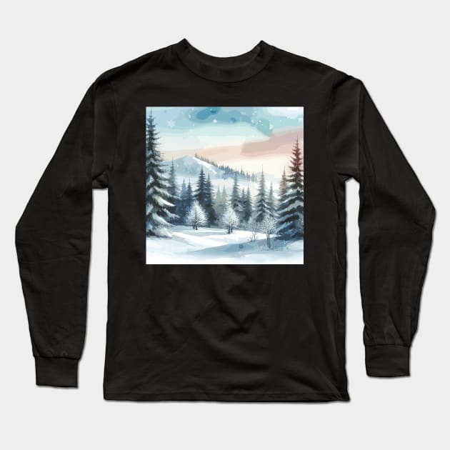 Winter Mountain Winter Landscape Long Sleeve T-Shirt by Siha Arts